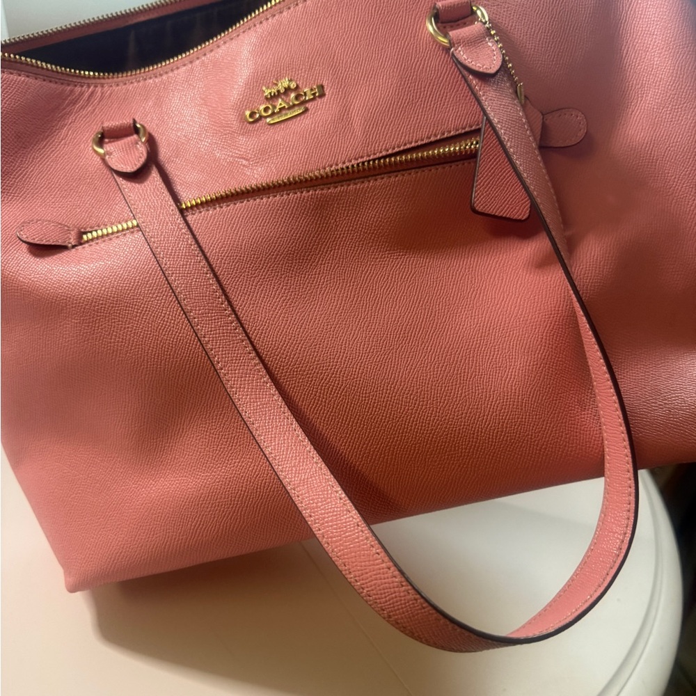 Coach Pink Leather Tote with Gold Accents